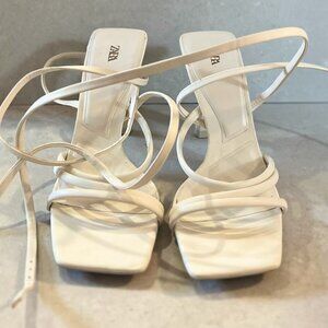 ZARA – Lace Up Heels Sandals – White – Size 39